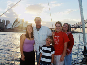 The Granger family sailing into Sydney Harbour